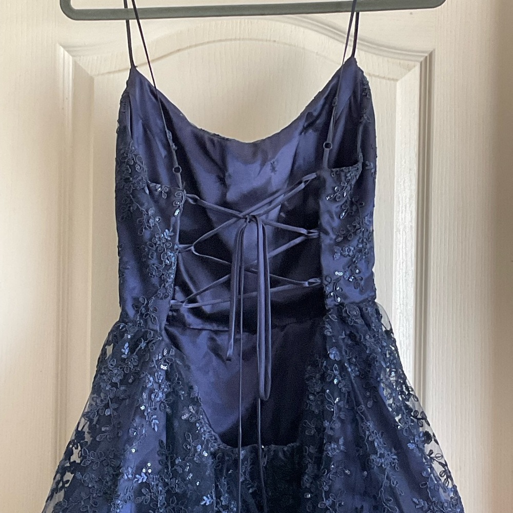 Elegant Navy Blue Lace Dress - Picture 2 of 3